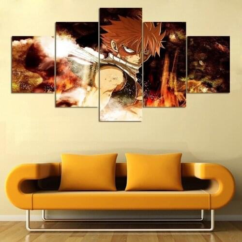 HD Prints Wall Art 5 Panel Fairy Tail Animated Cartoons Posters Modular Canvas Painting Boys Room Livingroom Home Decor Pictures