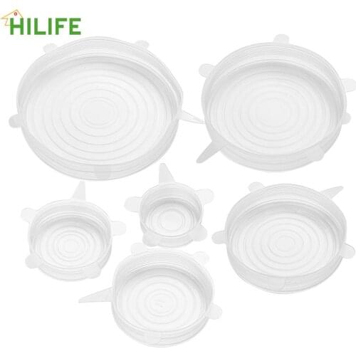 HILIFE Silicone Kitchen Tools Stretch Lid Cover Transparent Gadgets Spill Stopper 6 Pcs/set Pan Cover