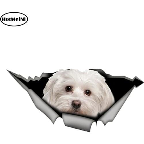HotMeiNi 13cm x 6cm Cute Maltese Car Sticker Pet Dog Car Decoration Torn Metal Decal Reflective Sticker Waterproof Car Styling