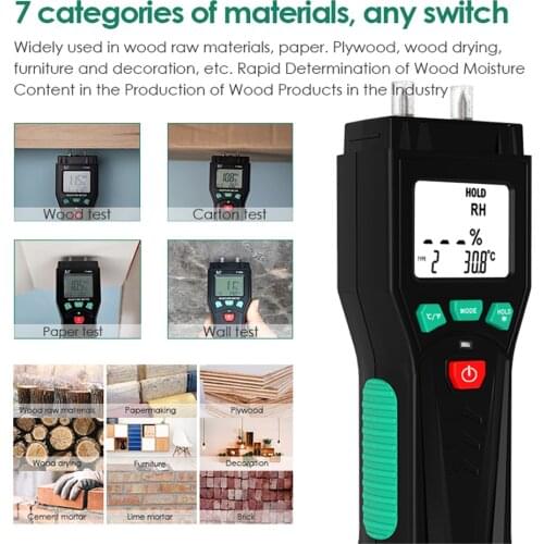 2 in 1 Moisture Meter For Wood Humidity Hygrometer Moisture Temperature Tester with 7 Modes LCD Backlight For Plants Cement
