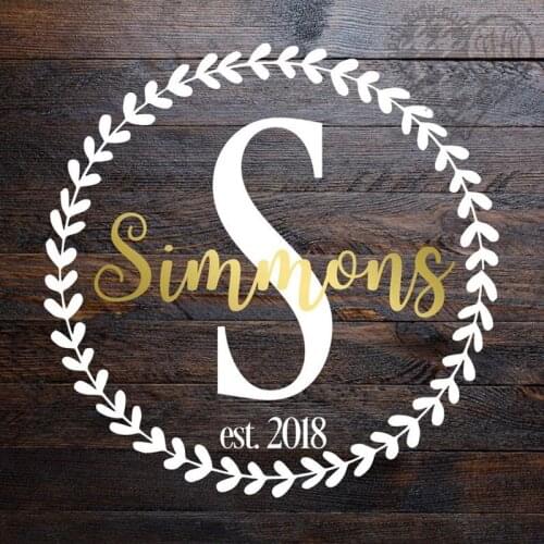 Laurel Wreath Monogram sticker Last Name Established Last Name Initial Wedding Decal Custom Vinyl Wedding Decals for Signs HY807
