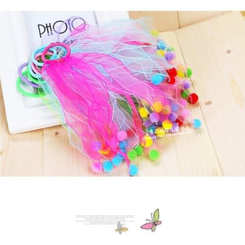Hot selling women-korean multicolor satin ribbon crystal ball hair band rope scrunchie ponytail holders Free shipping