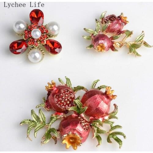 Lychee Life 10Pcs/lot Red Pomegranate Rhinestone Pearl Buttons Flatback Plating Pearl Hairpin Decoration Materials