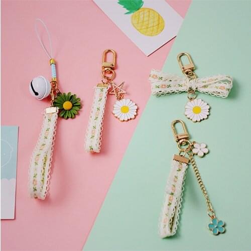 Cute Daisy Flower Sweat Fresh Lace Smart phone Strap Lanyards for iPhone Samsung Decor Mobile Phone Wrist Strap Rope Phone Charm