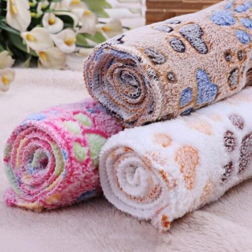 Cute Floral Paw Print Pet Mat Warm Soft Cat Dog Puppy Coral Fleece Bed Blanket Small Medium Dogs Cats Coral Fleece Puppy Supply