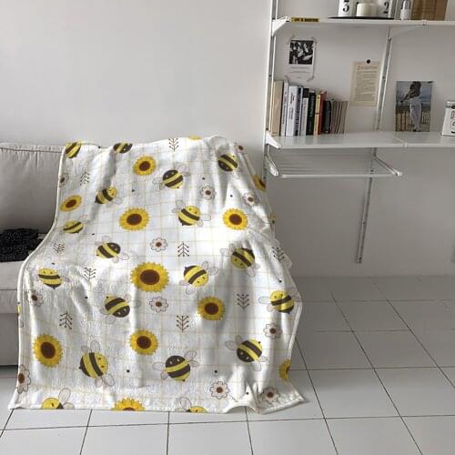 Cartoon Animal Bee Sunflower Throw Blanket for Sofa Warm Blanket on Bed Home Bedspread Travel Fleece Blanket