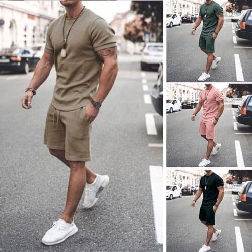 Mens Summer Suit 2021 Summer Short Sleeve Shorts Two-Piece Sports and Leisure Mens Suit Beach