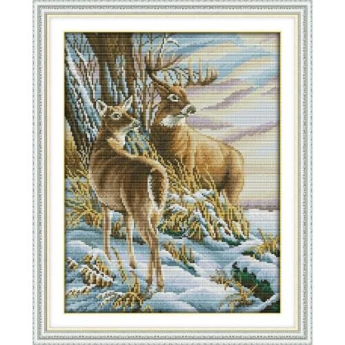 Joy Sunday Cross Stitch Kits Deer Embroidery Packs Counting Animal Paintings Patterns DIY 11&14CT DMC Needlework Sets Handicraft