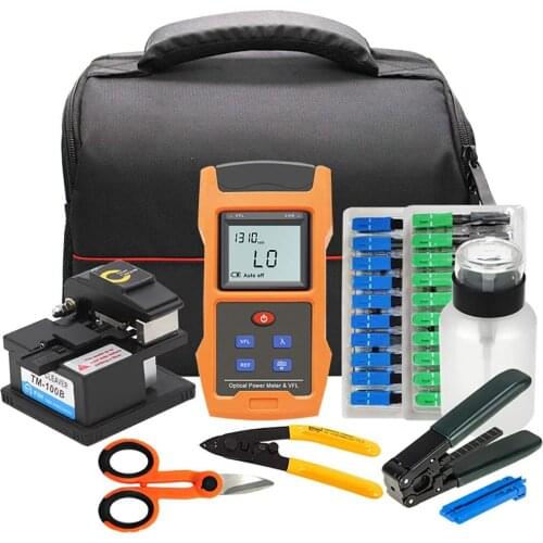 Fiber Optic Tools Kit FTTH Tool Kit with Rechargeable Fiber Optic Tester (OPM and VFL 2 in 1), Fiber Cleaver, Fast Connector