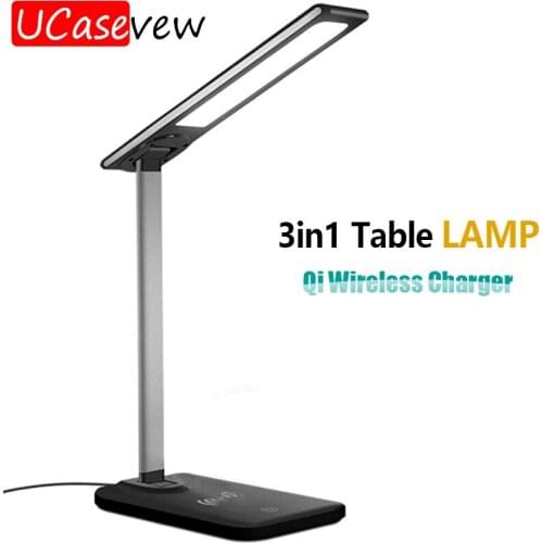 Table Lamp 10W Qi Wireless Fast Charge for iPhone Xr Xs 11 Pro Max Samsung S8 S9 Note 10 Mobile Phone Desk Light Reading lamp