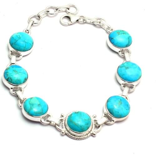 Genuine Blue MohaveTurquoise Bracelet 925 Sterling Silver, Women Fine Jewelry Gift, 20.5 cm, MHBBR0173