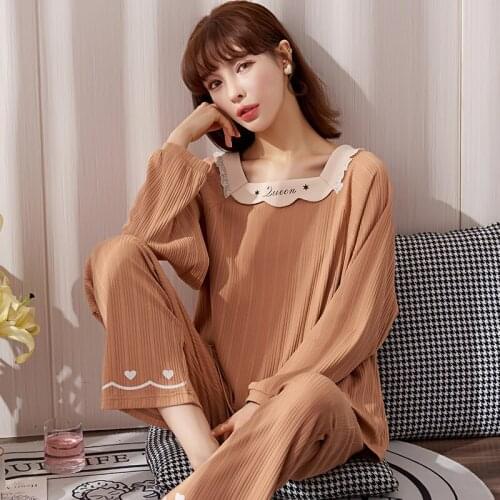 New Sleepwear Set Cotton Pajamas for Women Long Pants Long Sleeved Autumn Winter Loungewear Fashion Home Clothing Girl Homewear