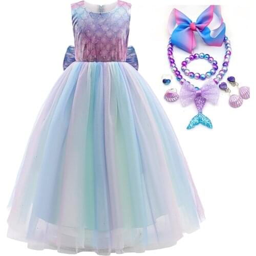 2-10 Years Kids Sleeveless Scale Print Mermaid Dress Girls Halloween Christmas Cosplay Costume Childrens Birthday Party Clothes