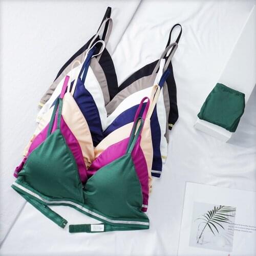 Sexy Triangle Cup Bra Underwear Panty Set G String Thongs Lingerie Satin Seamless and Smooth Underwear Women Panties Solid Color