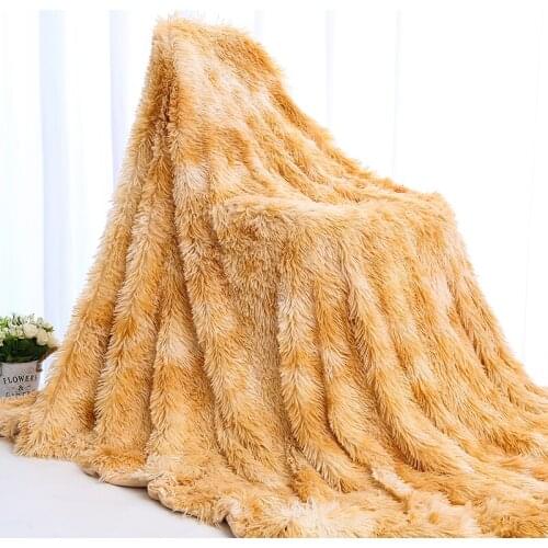 Peach Yellow Plush Super Soft Blanket Gradient Bedding Sofa Cover Furry Fuzzy Fur Warm Throw Cozy Couch Blanket for Winter