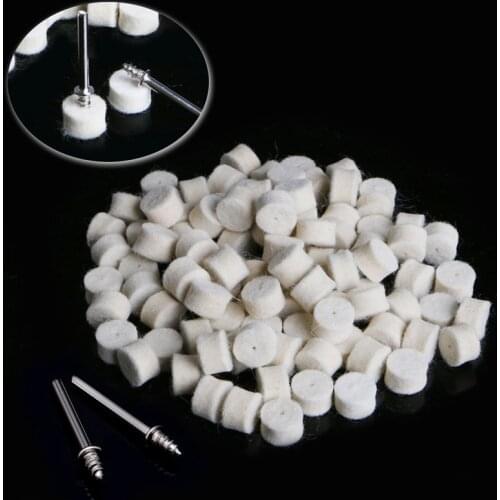 100Pcs Wool Felt Polishing Buffing Pad 13mm + 2 Shank For Grinding Wheel
