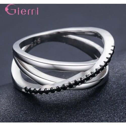 Luxury 925 Sterling Silver Wedding Band Eternity Ring for Men Women Black Austrian Crystal Gift Jewelry Bulk Price