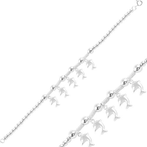 Silver 925 Sterling Dangle Dolphin Fish & Ball Sterling Bracelet