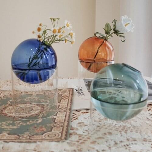 Spherical Glass Vase with Stand Colorful Hydroponics Flower Vase Ins Plant Holder Deasktop Ornamets Modern Home Decorations