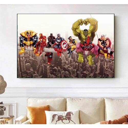 Funny Movie Marvel Avengers Superhero Paintings Canvas Painting Poster and Print Wall Art Picture for Kids Room Cuadros No Frame