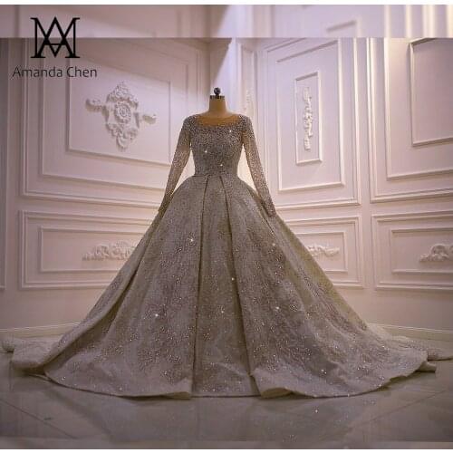 Robe de mariee Full Sleeve Handmade Pearls mariage Wedding Dress 2021
