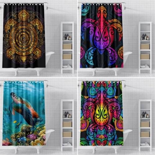 Waterproof Fabric Shower Curtains Sea Turtle Ocean Animals Watercolor Art Print Children Bathroom Decor Hooks Bath Curtain