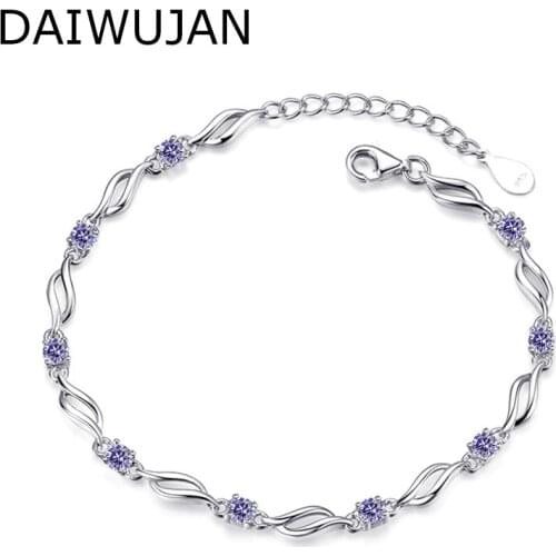 DAIWUJAN High Quality Crystal Silver Bracelets & Bangles for Women White Purple Zircon Adjustable Bracelet Ladies Party Jewelry