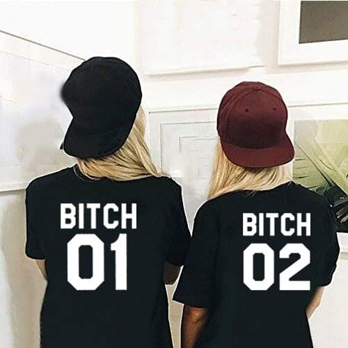 Funny Girls Tumblr T Shirt Bff Sister Fashion Tops Women Chic Letter Printed T Shirt Girls Bestie 01 02 T-Shirt Female Tees