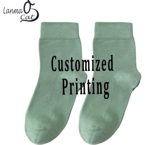 Women Cotton Socks Custom Printing Pattern Female Socks Solid Color Comfortable Cotton Socks Crew Socks