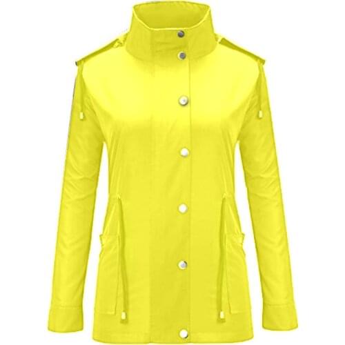 Women Waterproof Hoodies Quick-drying Long Sleeves Outdoor Raincoat Lightweight Button & Zipper Front Closure