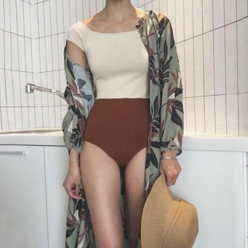 Swimsuit Ladies Womens Swimsuits Women Swimwear For Beach Swim Summer Retro Color Contrast Stitching Short Long Sleeve