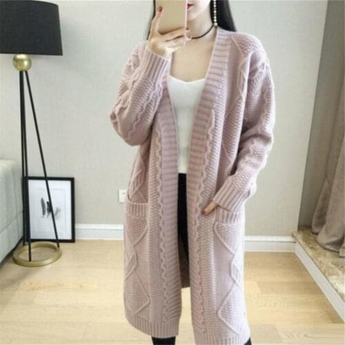 2020 Ladies Outerwear Autumn Winter Korean Oversize Knitted Long Cardigan Sweater Women Women Long Cardigans Warm Oversize tops