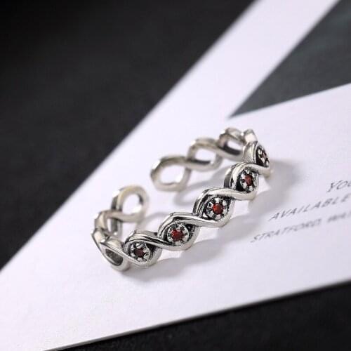 Fashion 100% genuine 925 Sterling Silver Rings For Women Retro vintage cubic zirconia S925 silver adjustable open ring for lady