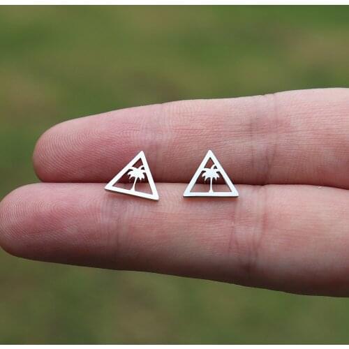 10pairs Palm Tree Stud Earrings Tropical Jewelry Stainless Steel Earrings Geometric Bijoux Triangle Boucle D’oreille Femme