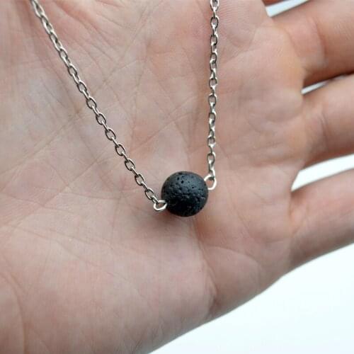 10pcs Solo Essential Oil Necklace Diffuser Aromatherapy Stainless Steel Tiny Minimalist Single Lava Bead Diffuser Necklace SGL24
