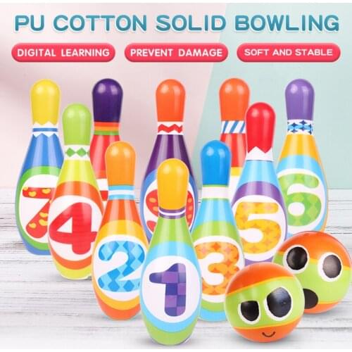 12Pcs/Set Bowling Pins And Balls Fun Safe PU Educational Toy For Children Kids Outdoor Or Indoor Sport Development Toy (Multico