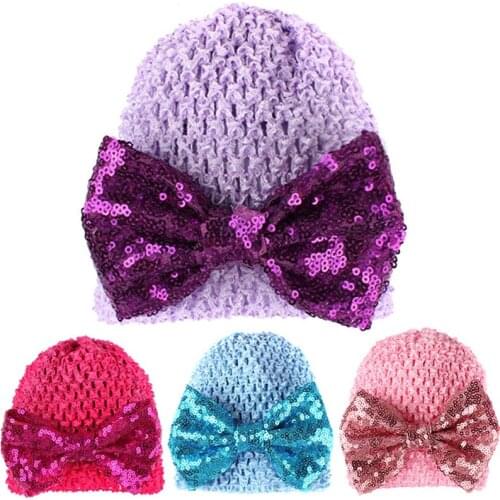 2021 Newborn Cute Baby Hat Children Cotton Caps Sequin Bow Knitted Hat Girls Boys Hats Photography Props Beanies Accessories