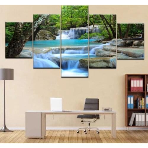 Hd Prints Canvas Posters Home Decor 5 Pieces Natural Waterfall Paintings Wall Art Scenery Pictures Modular Living Room Framework