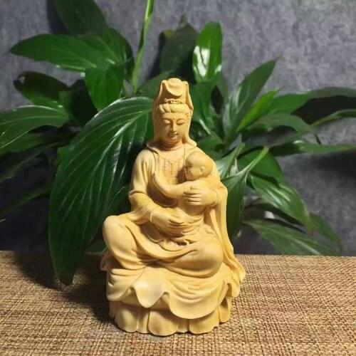 9.5X5.2CM boxwood carving Holiday gift Avalokitesvara Woodcarving handicraft