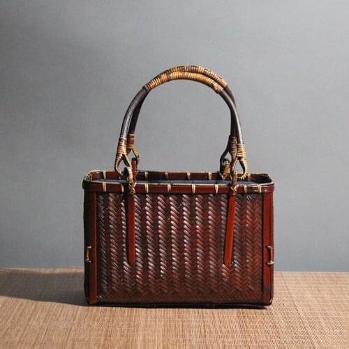 Bamboo Woven Bag Handbags Box Shape Women Retro Tote Small Tea Storage Bag Female Summer Beach Bags High Quality Bolsas Mujer