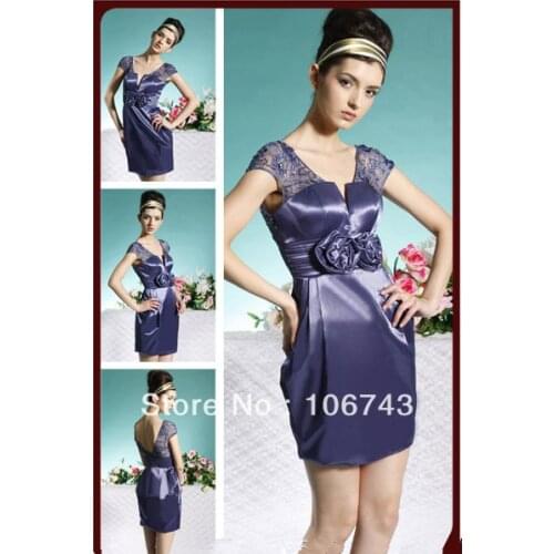 Free shipping 2016 new design vestido de renda Formal sexy purple short lace Elegant party gown Mother of the Bride Dresses