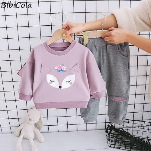 Bibicola Kids New Fashion Cartoon Print Costume For Girl Leisure Toddler Sportswear Children Clothes Girl 2Pcs Sets 1-5 Years