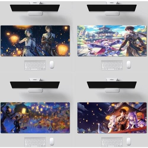 Genshin impact zhongli Large Mousepad Gamer XL Gaming Mouse Pad Rubber Locking Edge Laptop Notebook Desk Mat