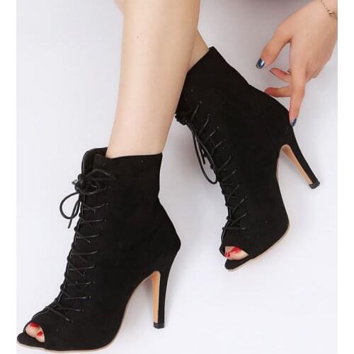 Open Toe High heel womens summer boots Roman style autumn ankle boots Lace-Up Suede fashion high heel boots 35-43