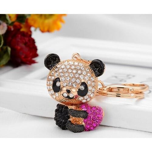 Lovely Panda Bear Keychain White Black Rhinestone Red Heart Love Key Chain Holder Crystal Keyring for Woman Bag Car Porte Clef
