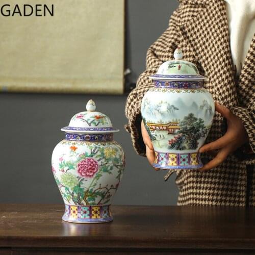 Household Ceramic Tea Cans with Lid Moisture-proof Sealed Cans Handmade Painting Crafts Storage Boxes Living Room Decorations