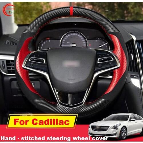 Hand Sewing Red Black Leather Car Steering Wheel Stitch on Wrap Cover Fit For Cadillac atsl ats srx xts ct6 xt5 xt6/4