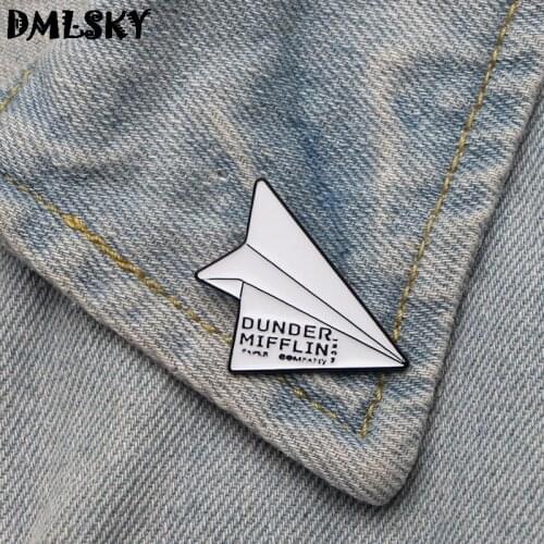 DMLSKY The office dunder mifflin Infinity Paper Plane Metal Brooch Clothes Pins Men Lapel Pin Collar Badge Jewelry M3195