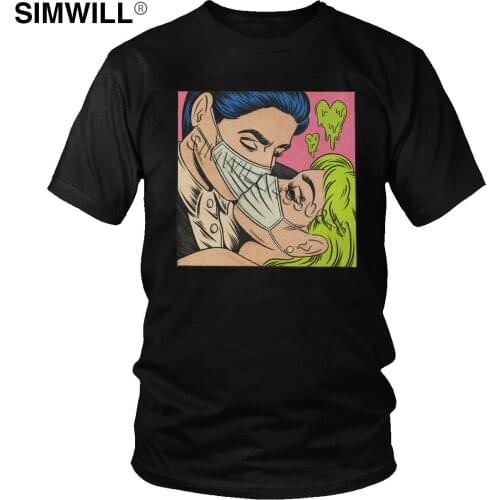 Lover Quarantine Kiss T Shirt Men Gorgeous Casual Cotton Graphic T-Shirt Short Sleeve Streetwear Social Distancing Tee Oversized