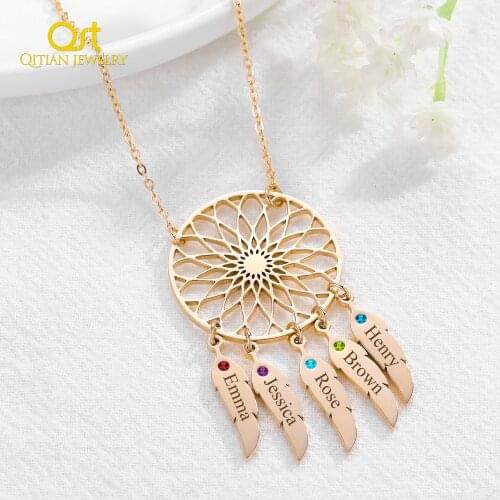 Custom Dream Catcher Name Necklace With Birthstone Gold Pendant Necklaces Indian Mandala Lotus Boho National Style Jewelry Gift